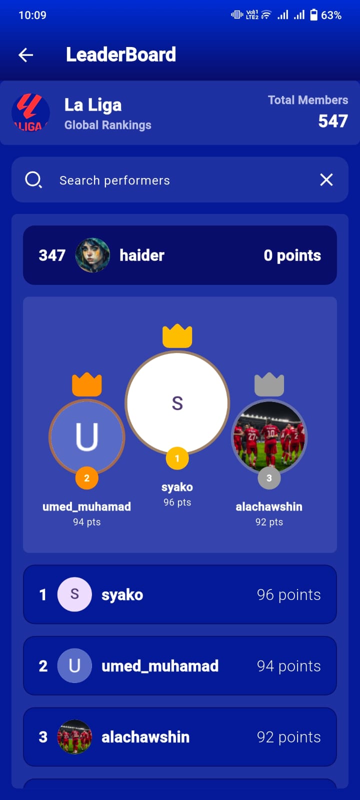 PreSport live scores screen