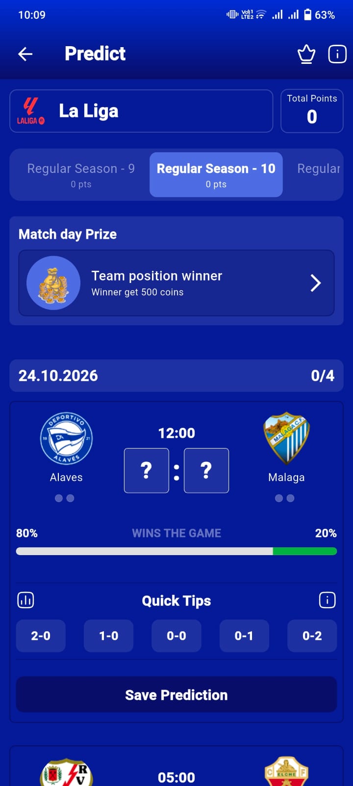 PreSport predictions screen